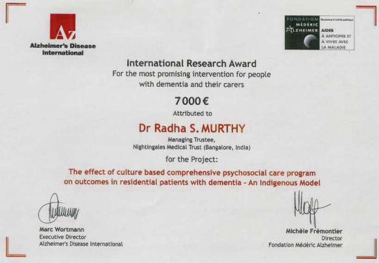 International research Award for Nightingales Medical Trust